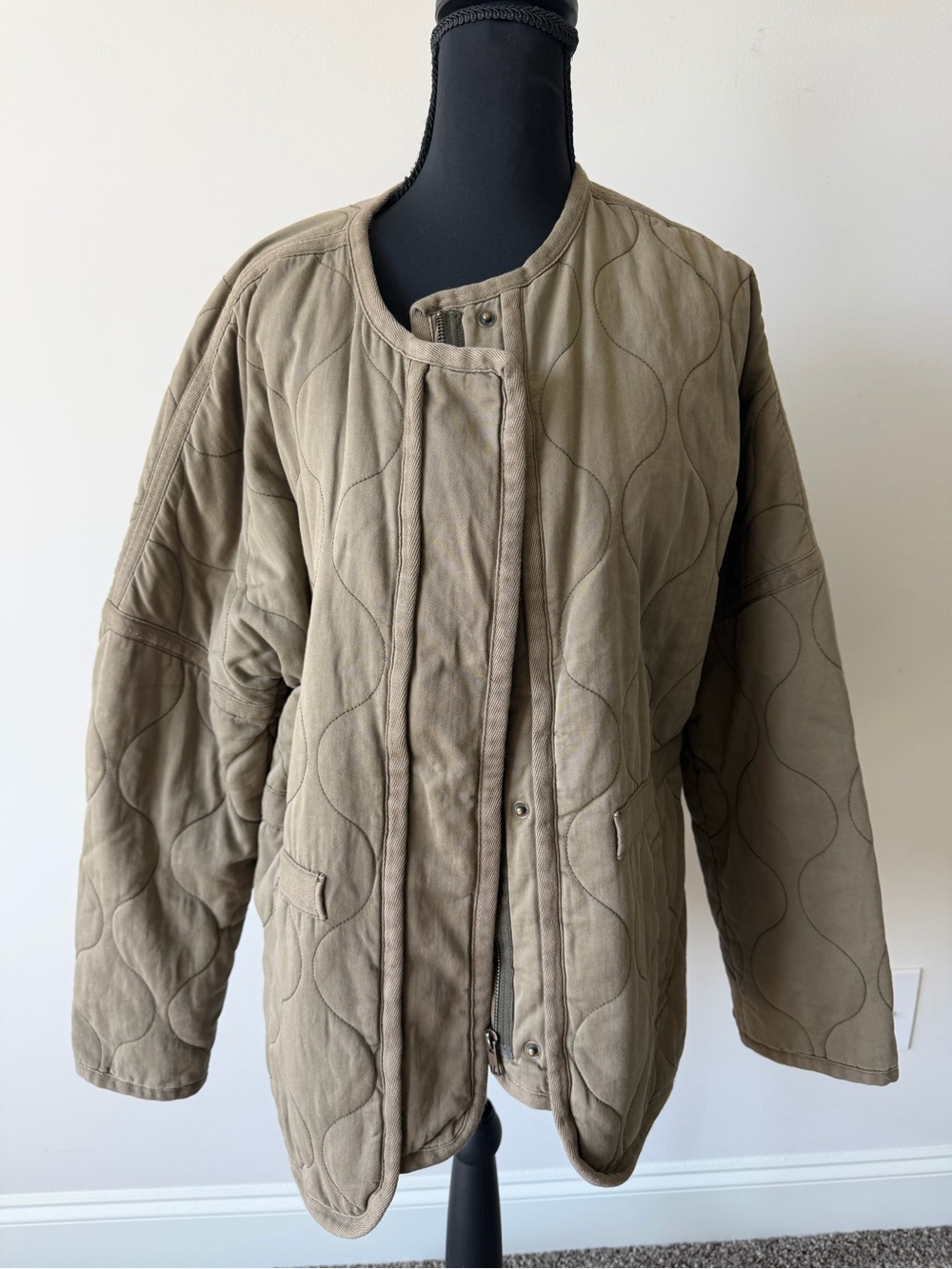 Madewell Quilted Olive Utility Puffer Jacket Buttons and Zips 100% Cotton